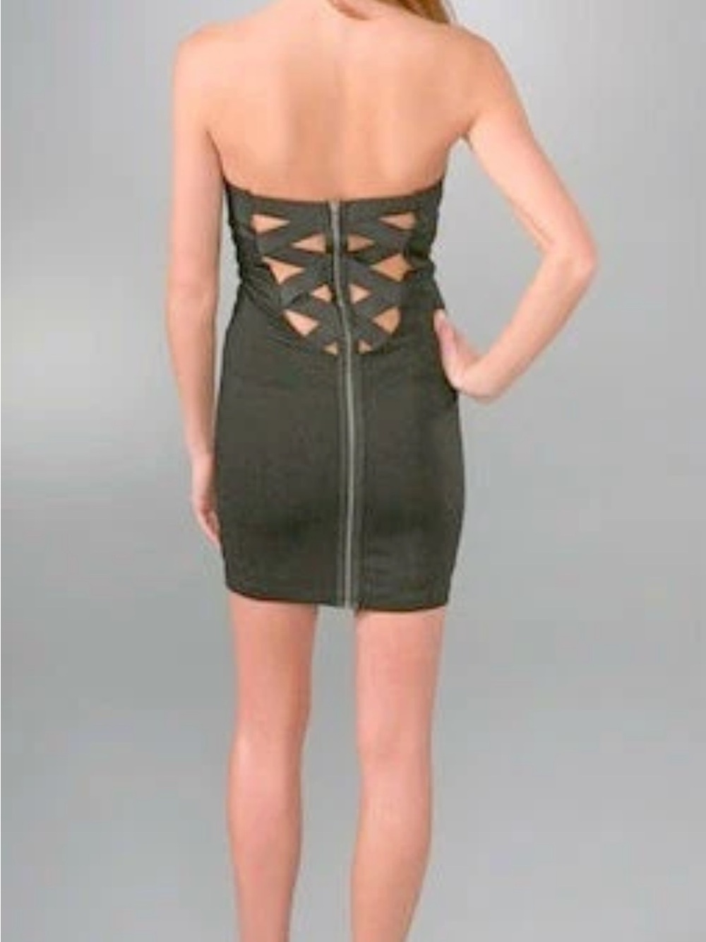 LaRok Strapless Black Bodycon Dress with Geometric Back Cutouts